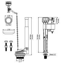 Mecanismo Completo Caixa de Descarga Acoplada C/ Botão SUPERIOR Universal Censi 9563