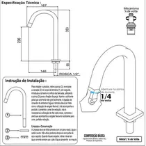 Torneira Banheiro Lavatório Bica Alta Cobre Quadrada 3592 Copper