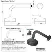 Chuveiro Redondo c/ Braço PRETO Autolimpante ATC-01 - 1970