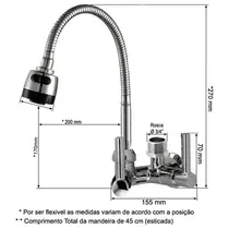 Torneira Cozinha Flexivel PAREDE Saida 3/4 Lava Louça - Maquina - 1133C34 -1/4 x 3/4