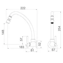 Torneira Cozinha Metal Cromado 1/4 Volta Parede WS22 - 2168C97