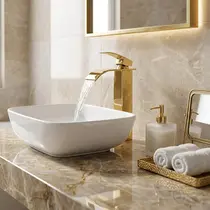 Torneira Monocomando Cascata Lavatório Alta Dourada GOLD - 6020AG