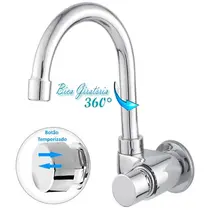 Torneira Automática PAREDE METAL CROMADO Bica Alta Banheiro e Lavatório - 1100